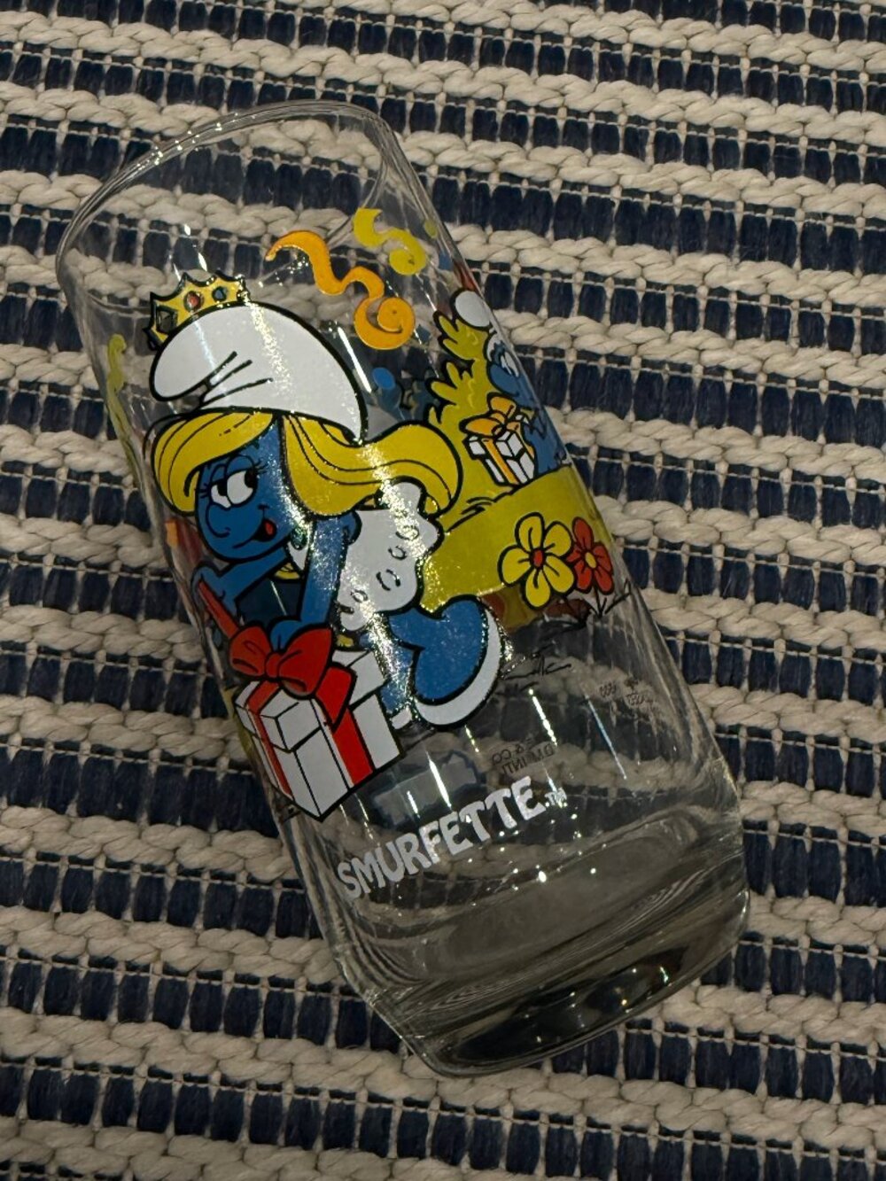 Smurfette & Smurf Vintage1983 Peyo Collector Drinking Glass Tumbler